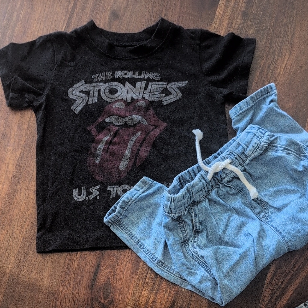 Rolling Stones Black T-Shirt and Denim Jogger Set